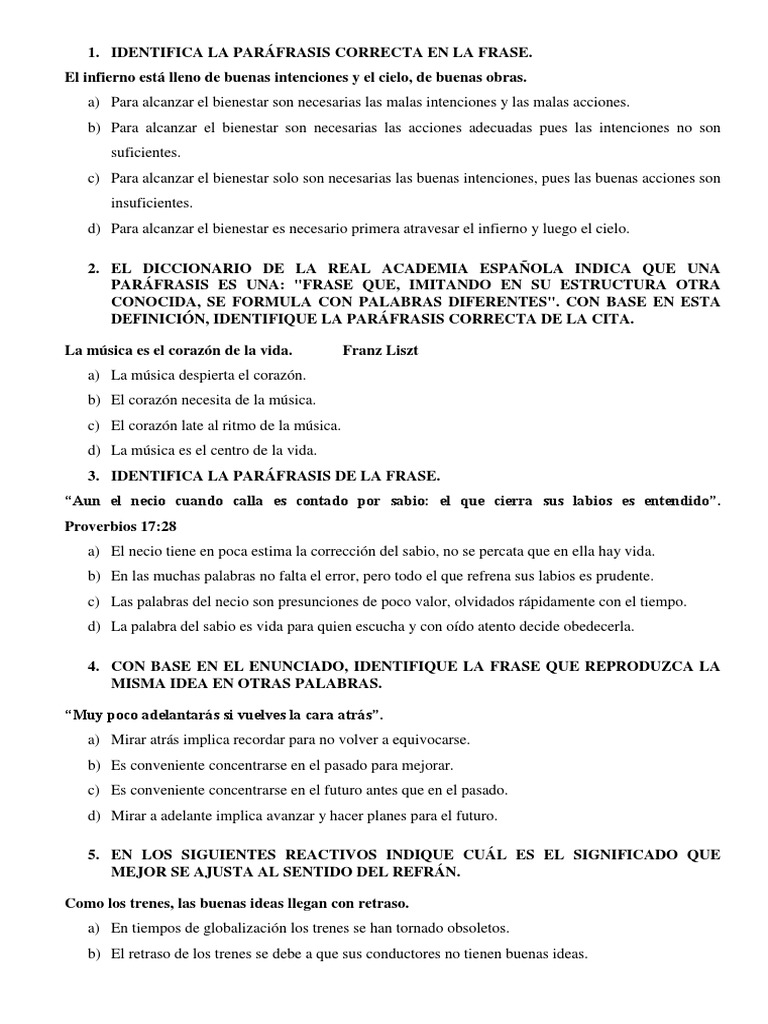 EJERCICIOS PARAFRASIS
