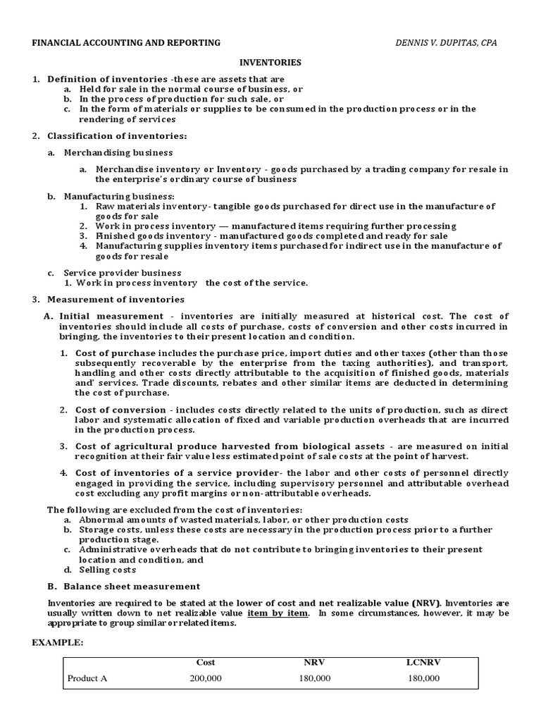 INVENTORIES | PDF | Cost Of Goods Sold | Inventory