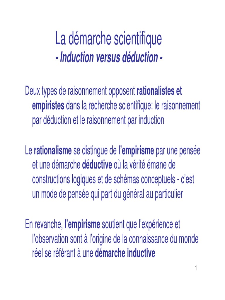 Démarche inductive et déductive en science | PDF | Induction (logique ...
