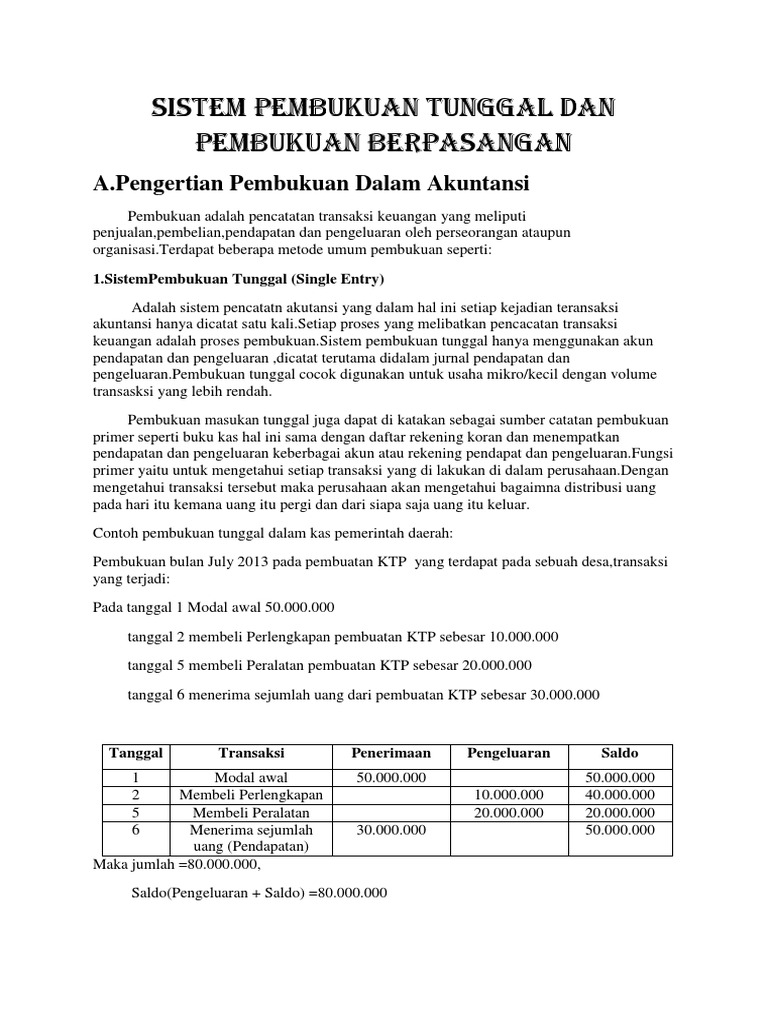 Sistem Pembukuan Tunggal Dan Pembukuan Berpasangan 2