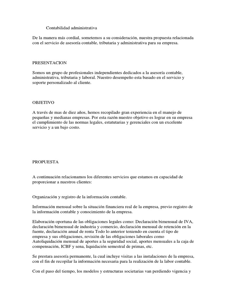 Propuesta de Servicios Contables y Tributarios | PDF | Contabilidad ...
