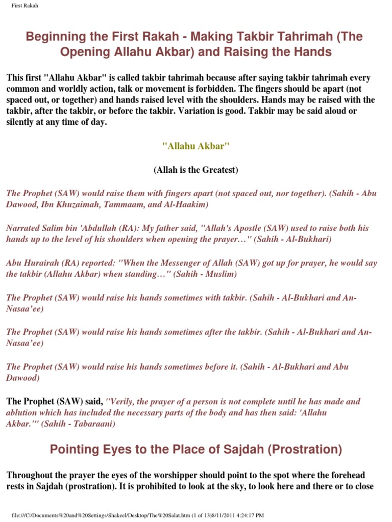 First Rakah Prayer Guidelines | PDF | Muhammad | Sharia