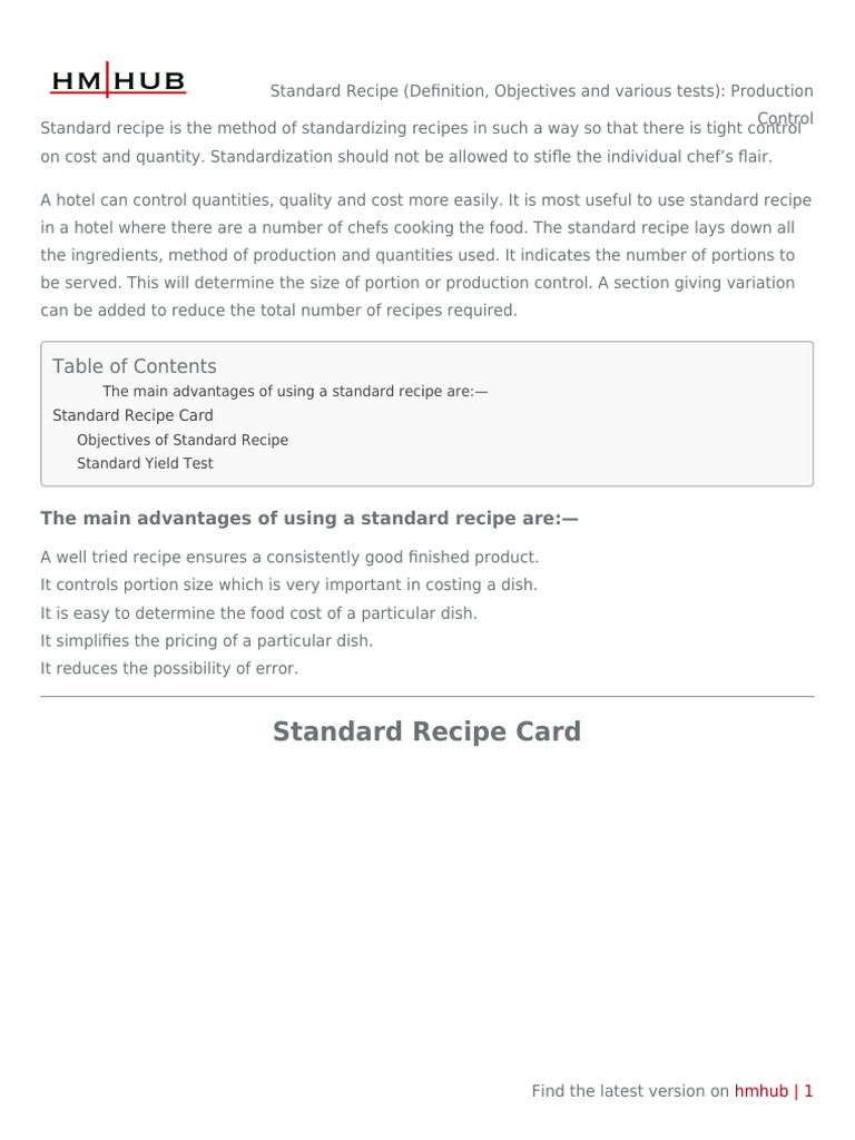 Understanding Standard Recipes in Cooking | PDF | Meat | Foods
