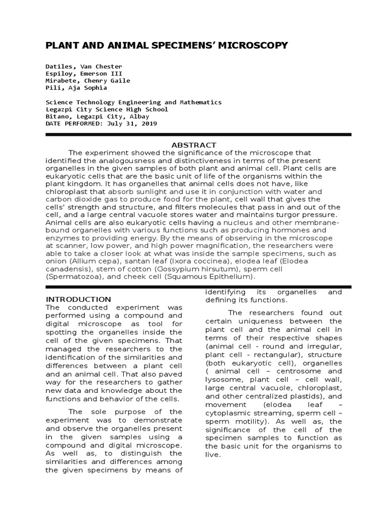 Microscopic Analysis of Plant and Animal Cells | PDF | Cell (Biology ...