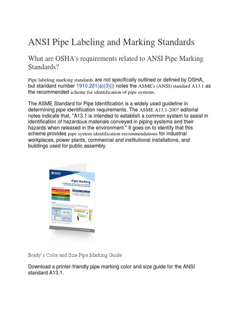ANSI Pipe Labeling and Marking Standards PDF Dangerous Goods Pipe