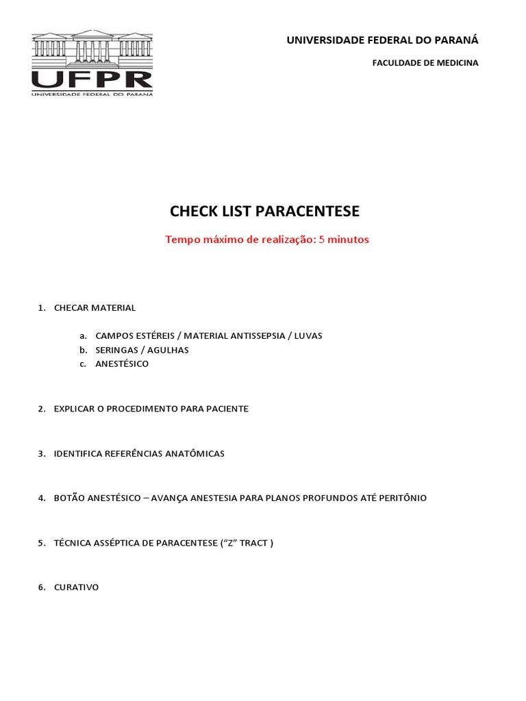 Checklist para Paracentese em Z | PDF