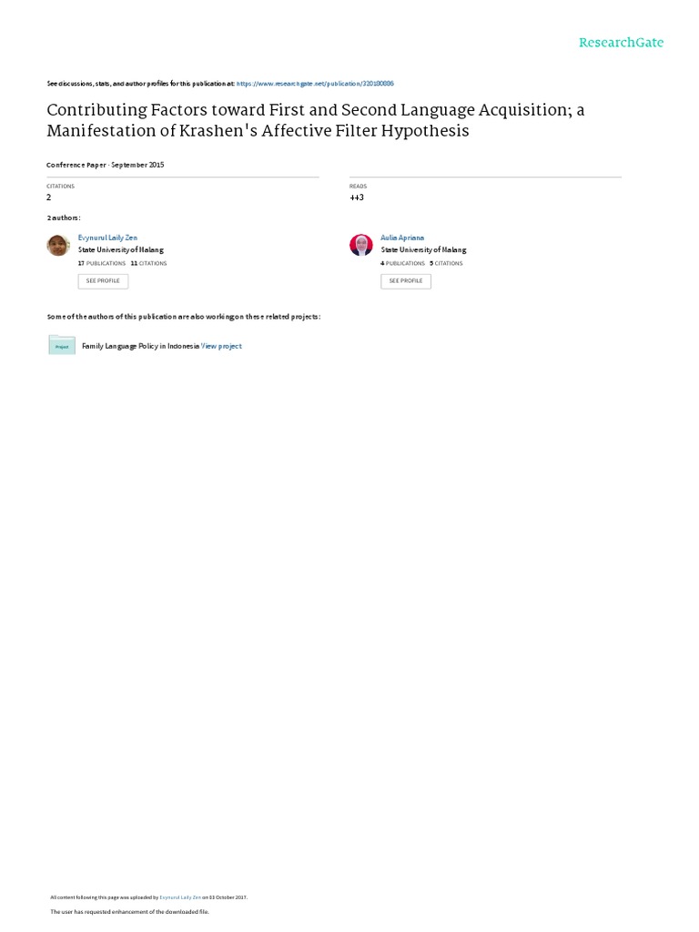 Affective Filter Hypothesis PDF Second Language Multilingualism