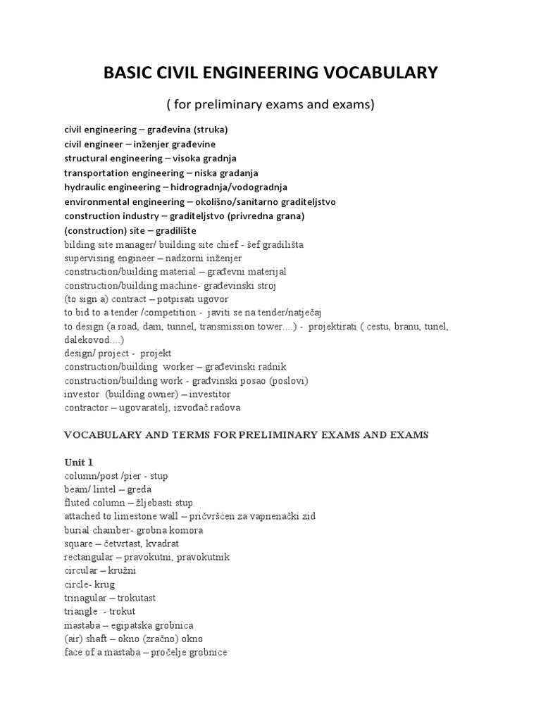 Civil Engineering Vocabulary PDF Dam Ductility