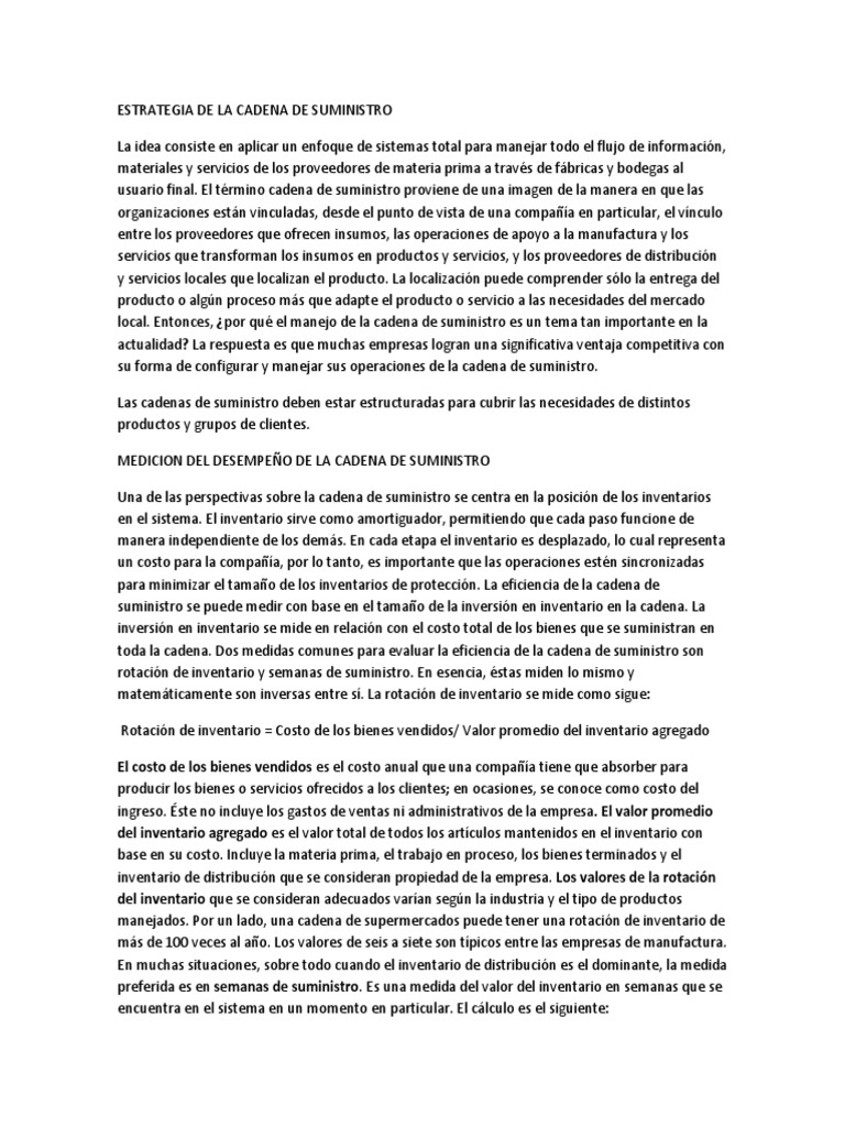Estrategia de La Cadena de Suministro | PDF | Inventario | Costo