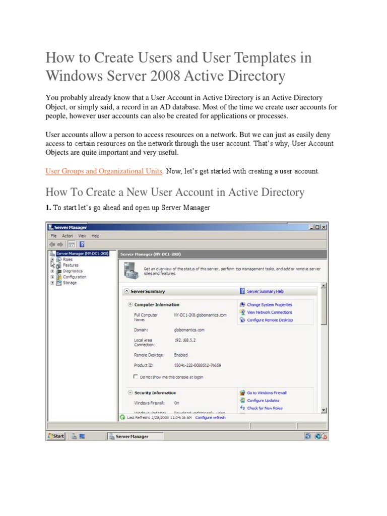 Create Users & Templates in AD 2008 | PDF | Active Directory | Computer ...