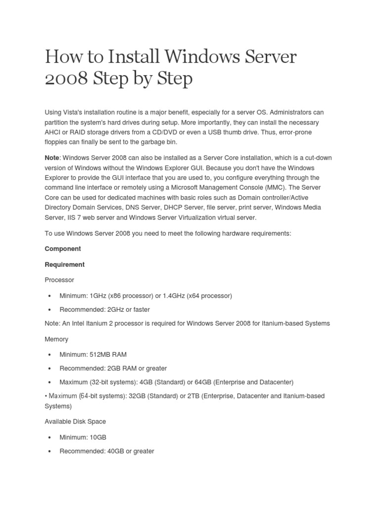 Step-by-Step Windows Server 2008 Install | PDF | Windows Server 2008 ...