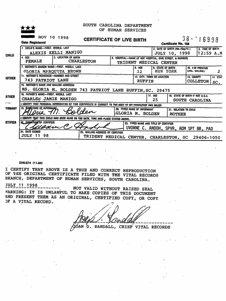 Kamiyah Mobley Fake Birth Certificate PDF