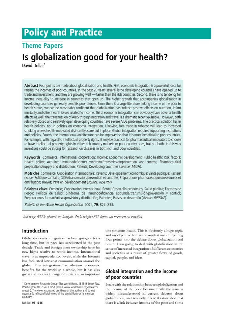 Globalization's Impact on Health and Income | PDF