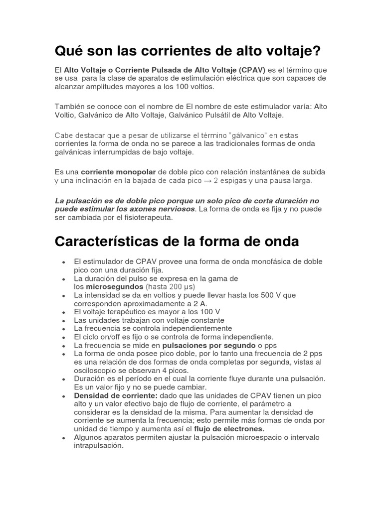 Corrientes de Alto Voltaje en Fisioterapia | PDF | Frecuencia ...