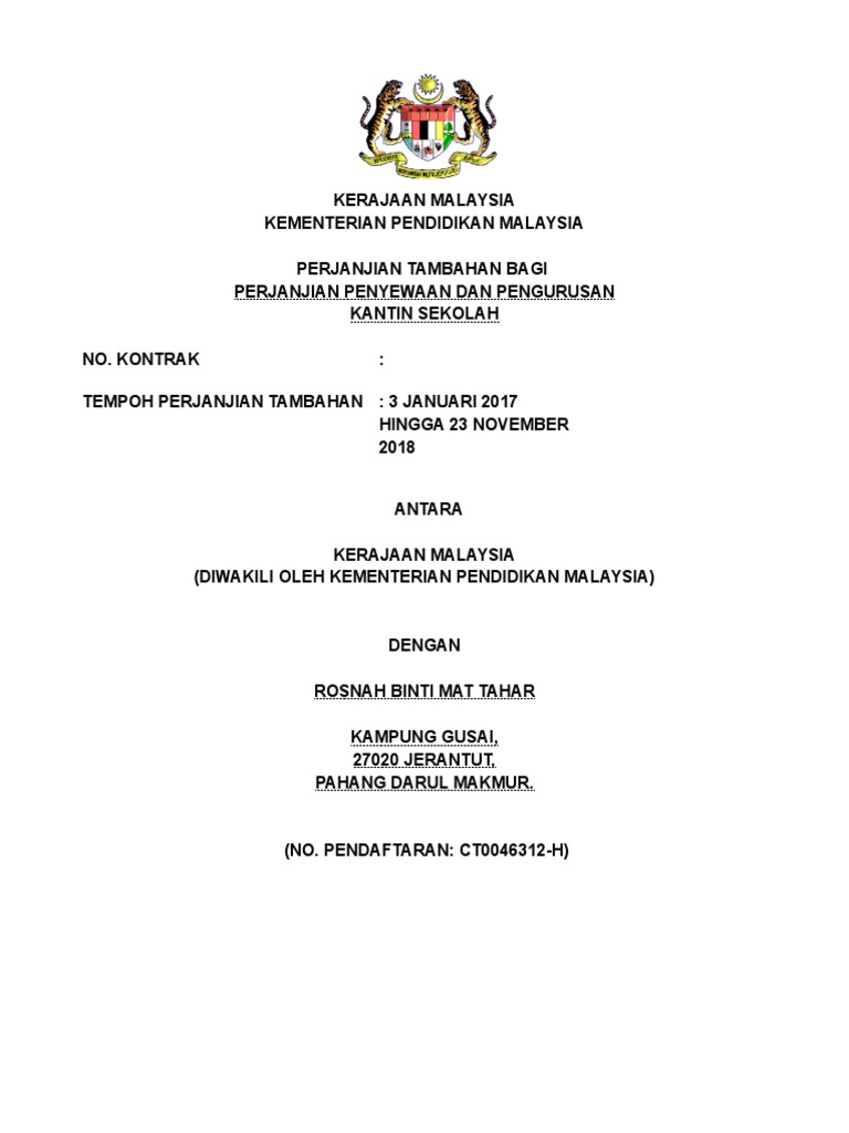 Templet Perjanjian Tambahan Peluasan Rmt Pdf