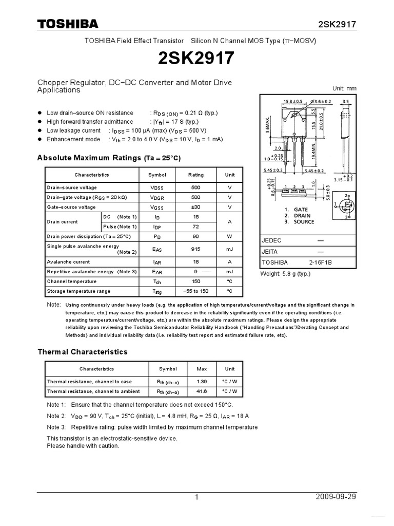 2SK2917 MOSFET Alimentazione Toshiba Originale Tirato 18A 500 V 0,27 - Foto 12