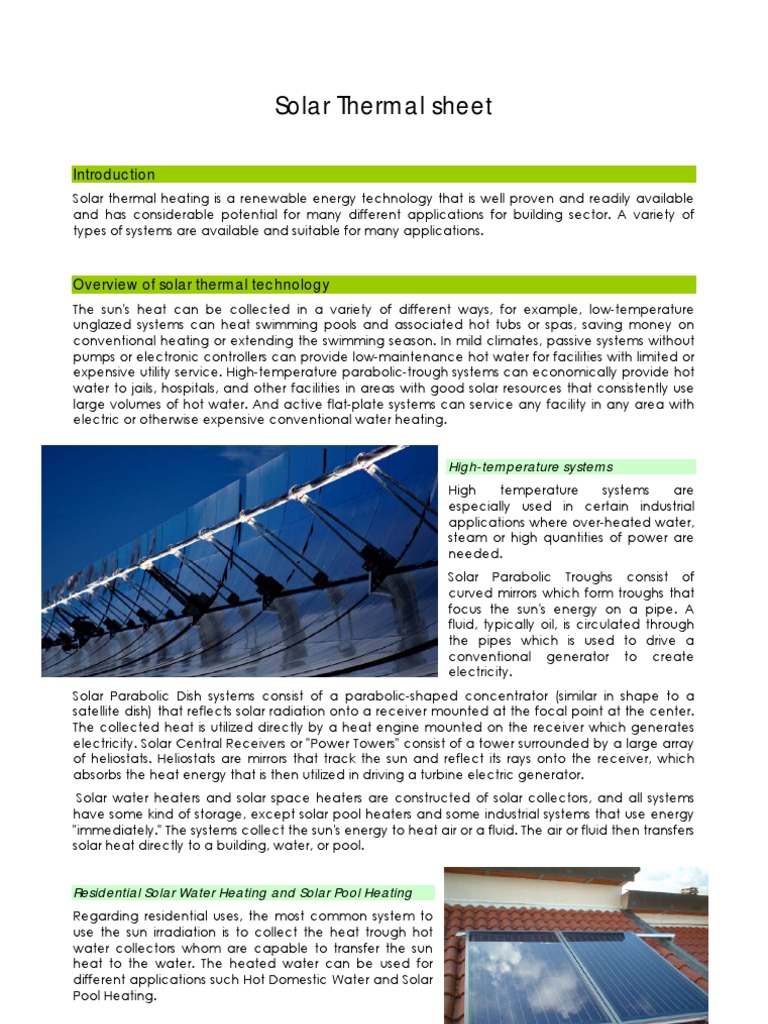 Solar Thermal Heating Overview | PDF | Solar Energy | Water Heating
