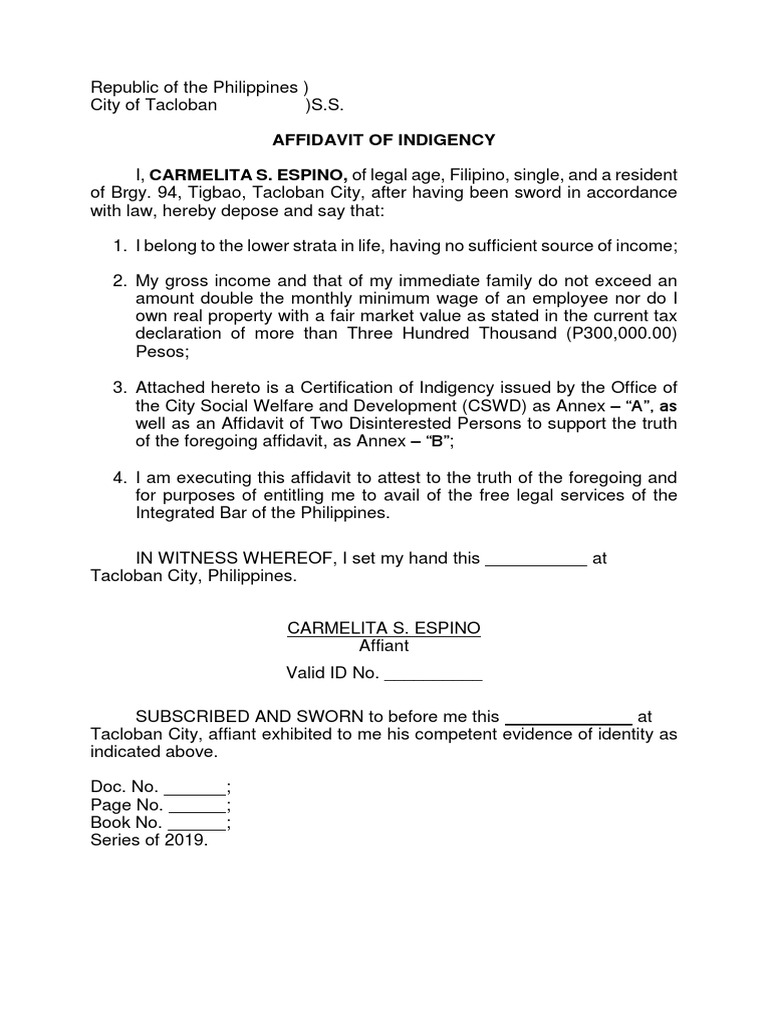 Affidavit of Indigency | PDF