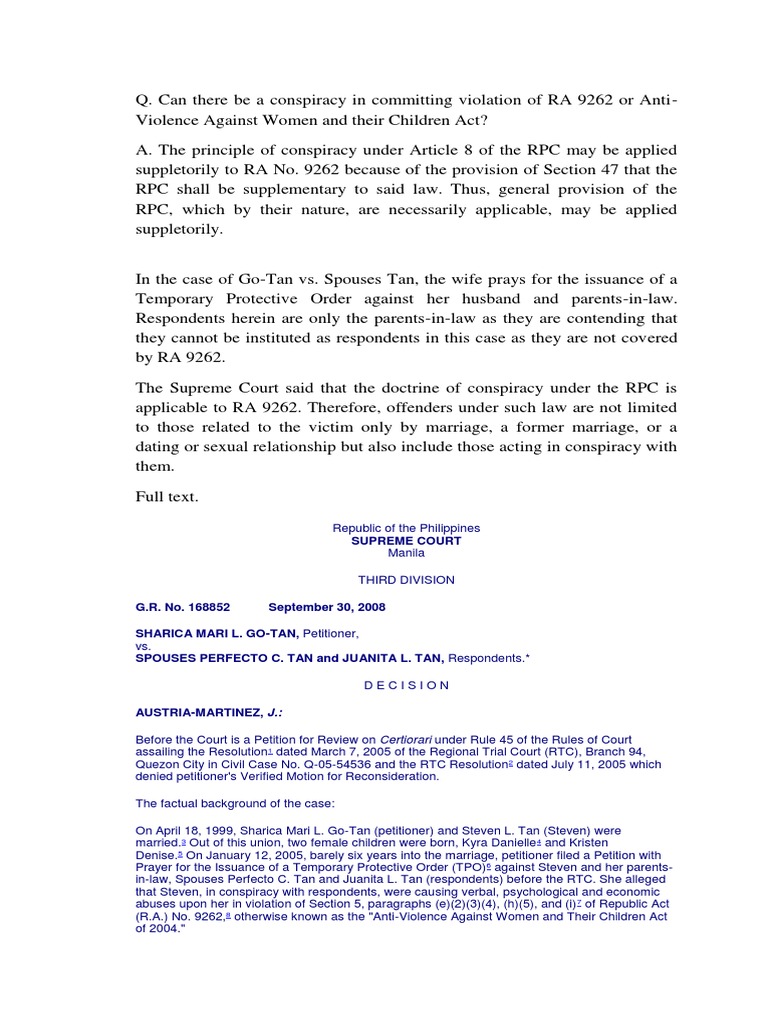 Ra 9262 Rpc Suppletorily Applicable Restraining Order Conspiracy Criminal