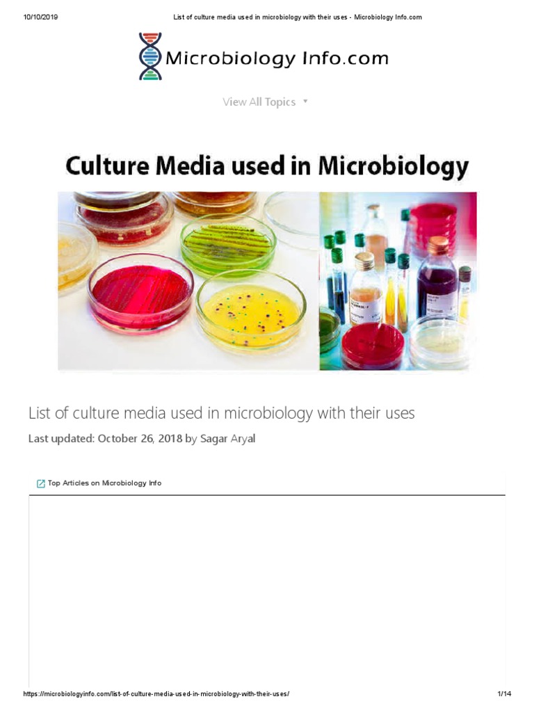 List of Culture Media Used in Microbiology With Their Uses