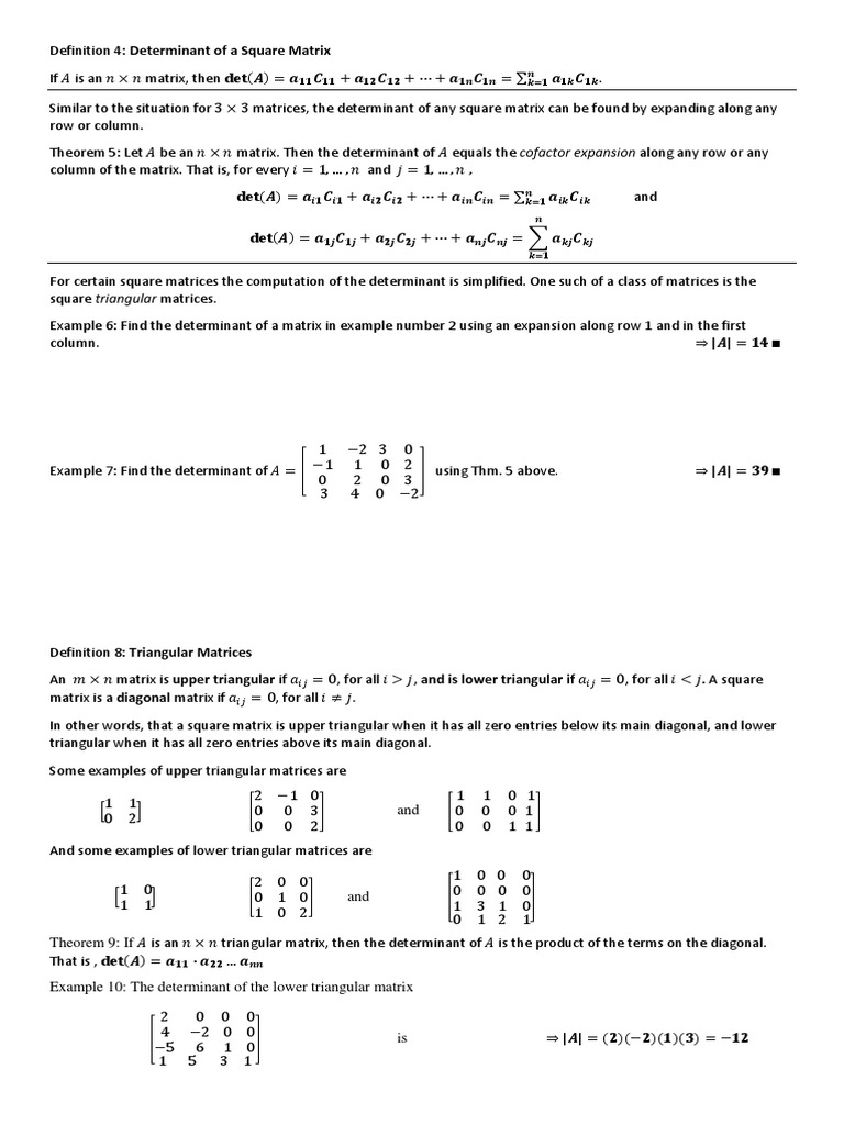 Determinant Notes Pdf Determinant Matrix Mathematics