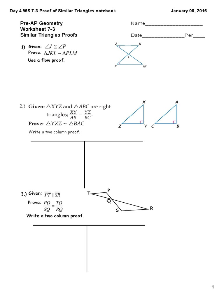 Proof of Similar Triangles 22  PDF  Euclid  Elementary Mathematics Intended For Two Column Proof Worksheet