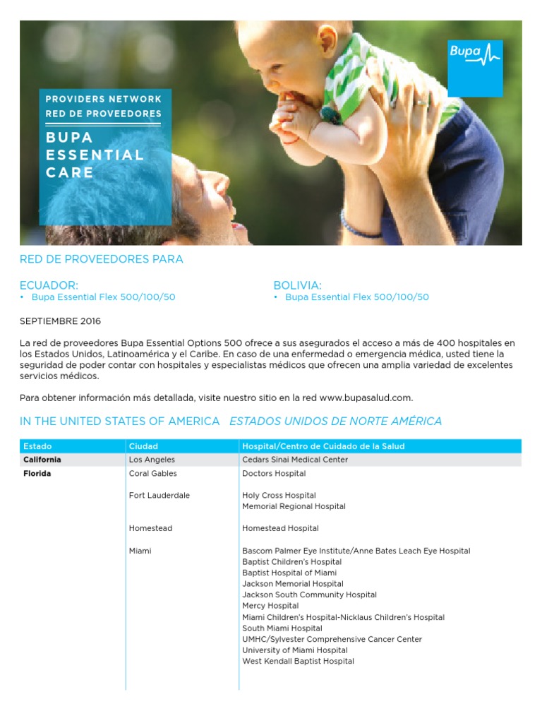 Bupa Essential Provider Network 500 Bolivia Ecuador PDF Miami
