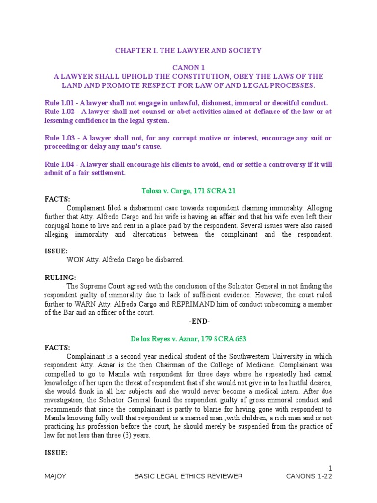 Complete Legal Ethics Reviewer Canon 1 22 PDF Practice Of Law Lawyer