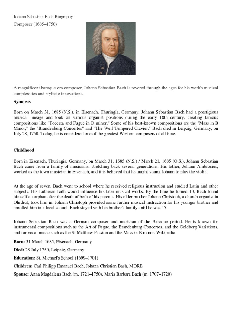 Johann Sebastian Bach Period/Era