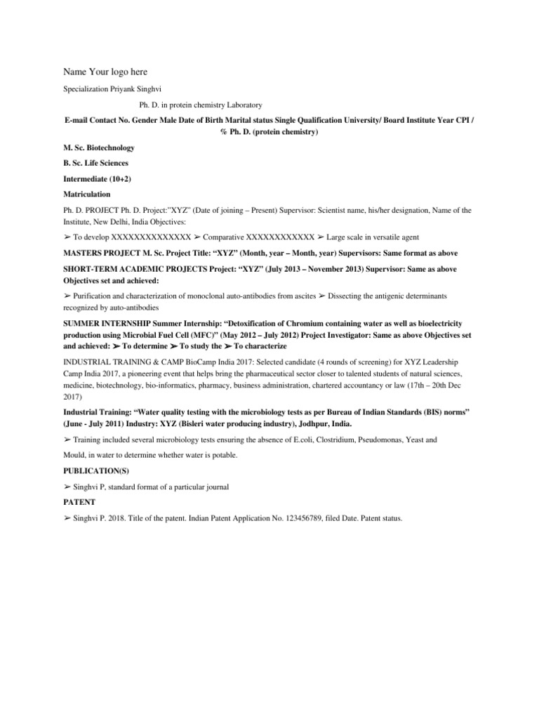 Curriculum Vitae Template PDF PDF Flow Cytometry Life Sciences