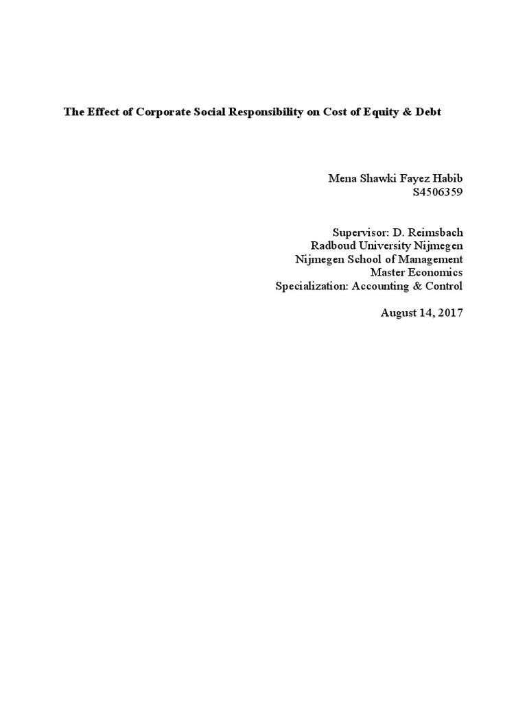 The Effect of Corporate Social Responsibility On Cost of Equity & Debt ...