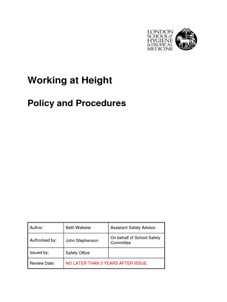 Working at Height Policy Procedure PDF | PDF | Ladder | Risk Assessment