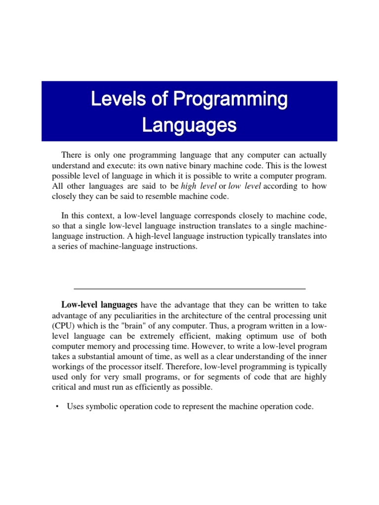 Levels of Programming Languages | PDF | Assembly Language | Computer ...