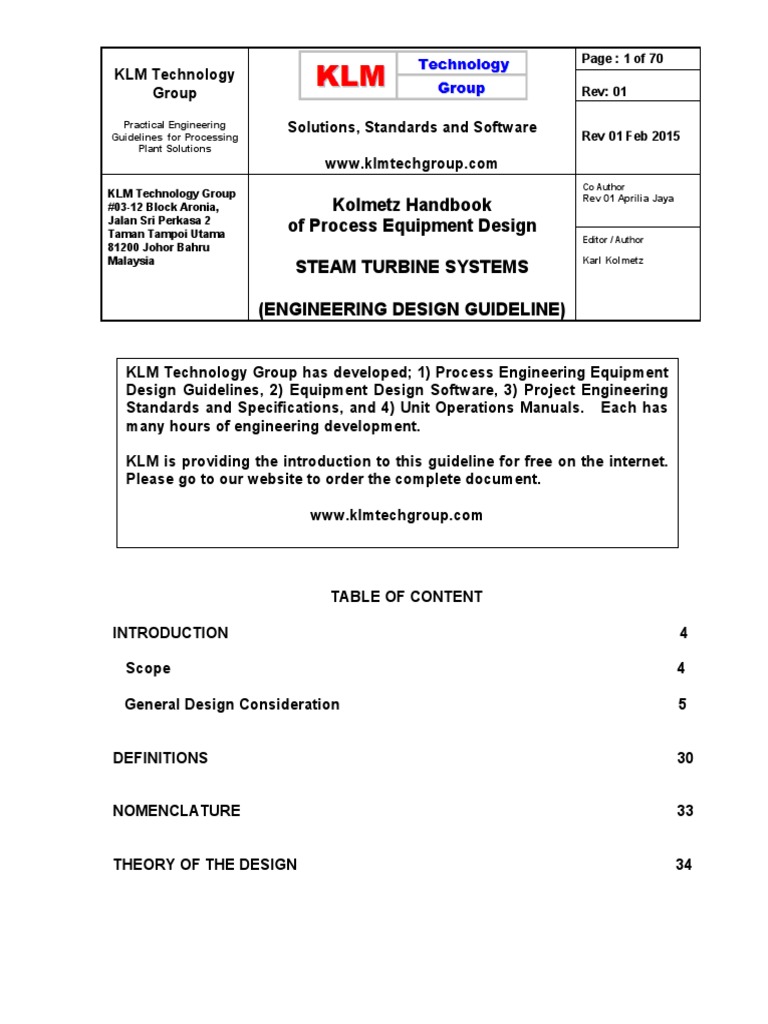 ENGINEERING DESIGN GUIDELINES Steam Turbine Systems Rev Web PDF | PDF