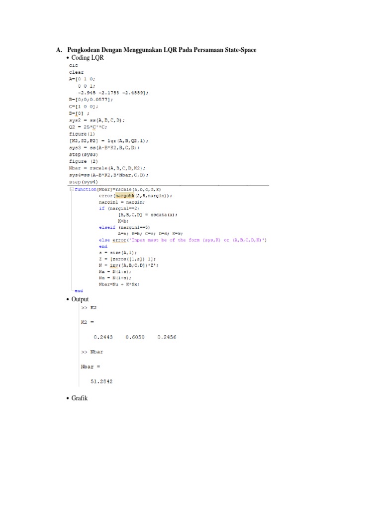 Kontroler LQR Dengan Matlab | PDF