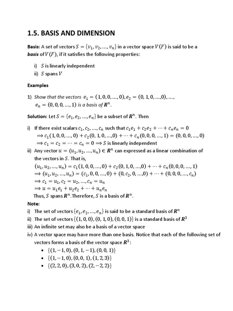 1.5.basis and Dimension PDF Basis (Linear Algebra) Vector Space