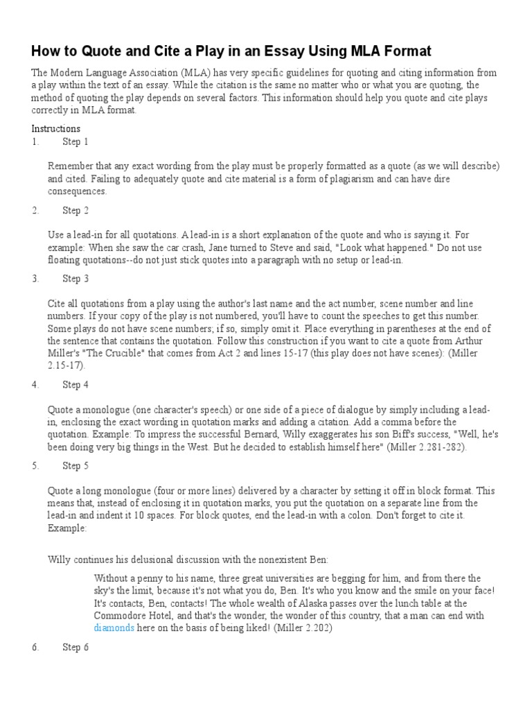 Mla Cite Quotes From A Play Citation Writing