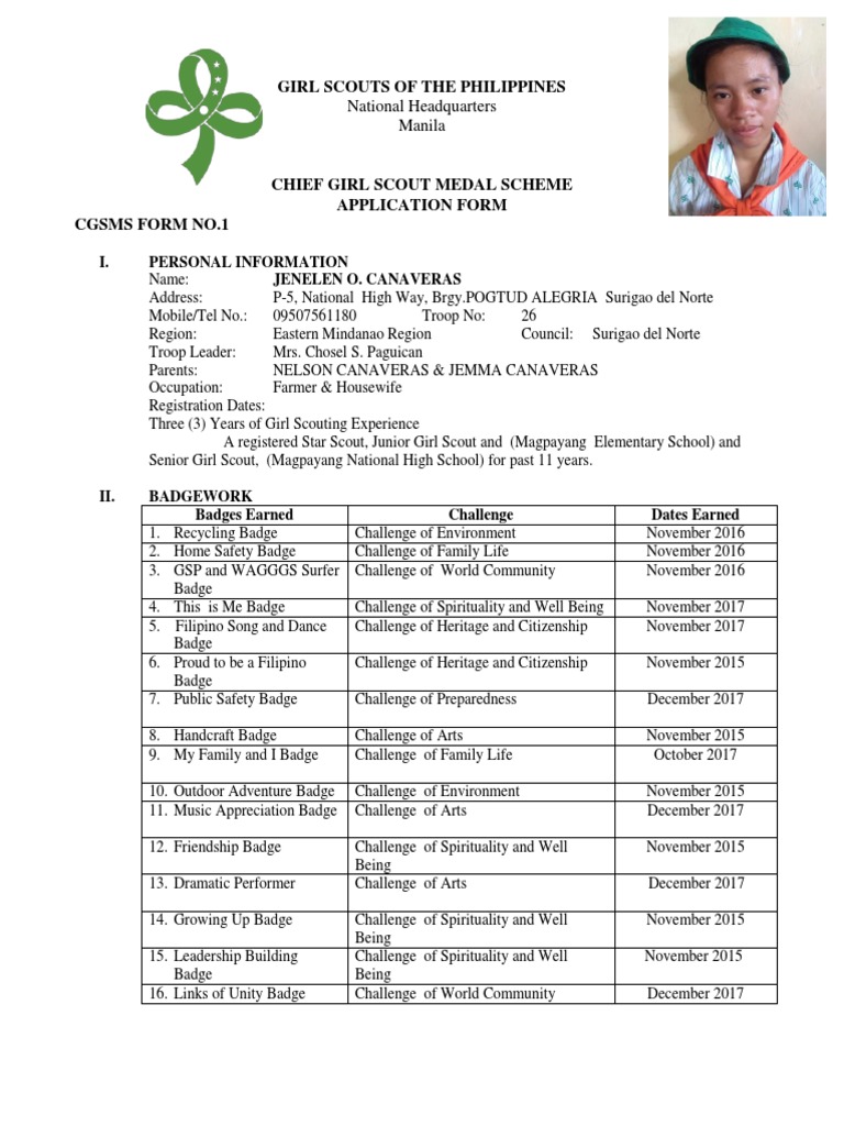 CGSMS Form No. 1 | PDF | Girl Guiding And Girl Scouting | Outdoor ...