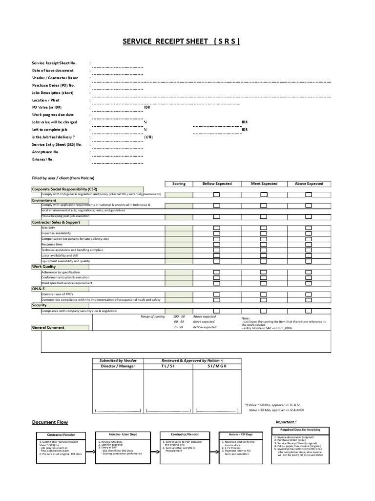 Service Receipt Sheet Template | PDF | Invoice | Regulatory Compliance