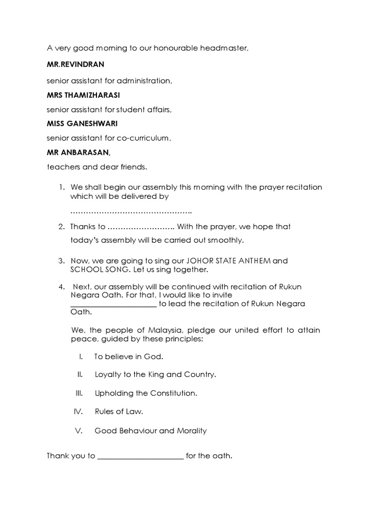 Morning Assembly Script Template | PDF | Career & Growth