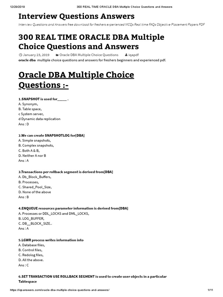 Oracle Dba Questions Pdf Pl Sql Library Puting