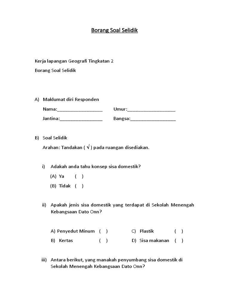 Borang Soal Selidik  PDF