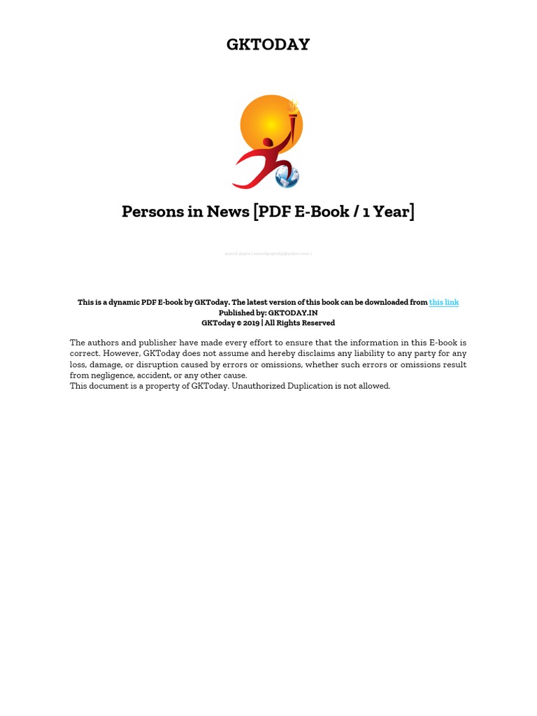 Persons in News PDF E Book 1 Year, PDF