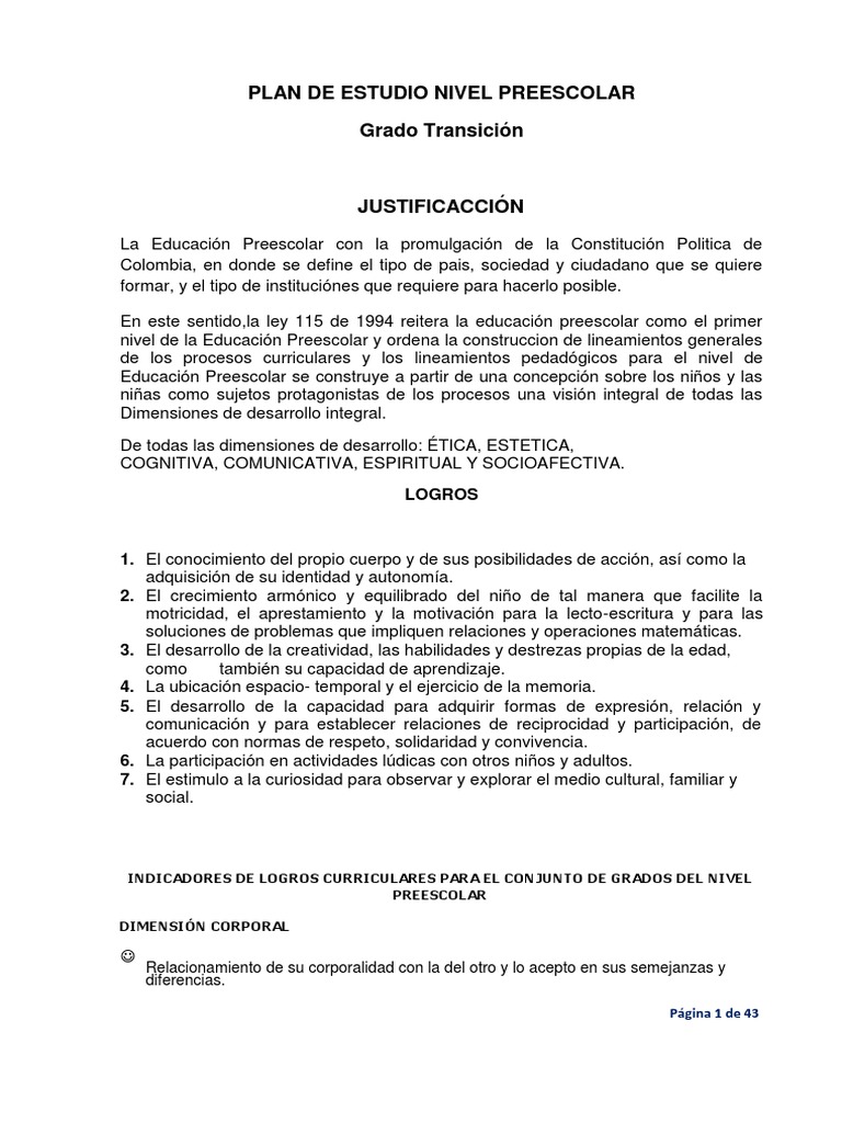 Plan de Estudio Nivel Preescolar | PDF | Educación de la primera ...