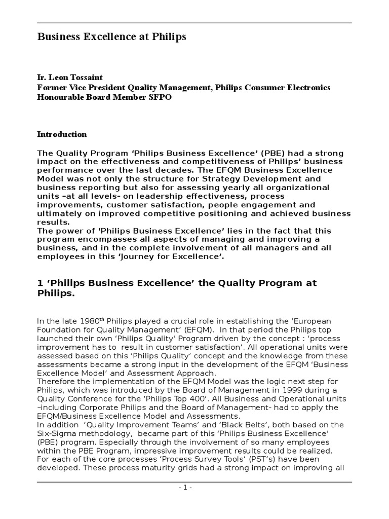 Philips Business Excellence Overview | PDF | Quality Management ...