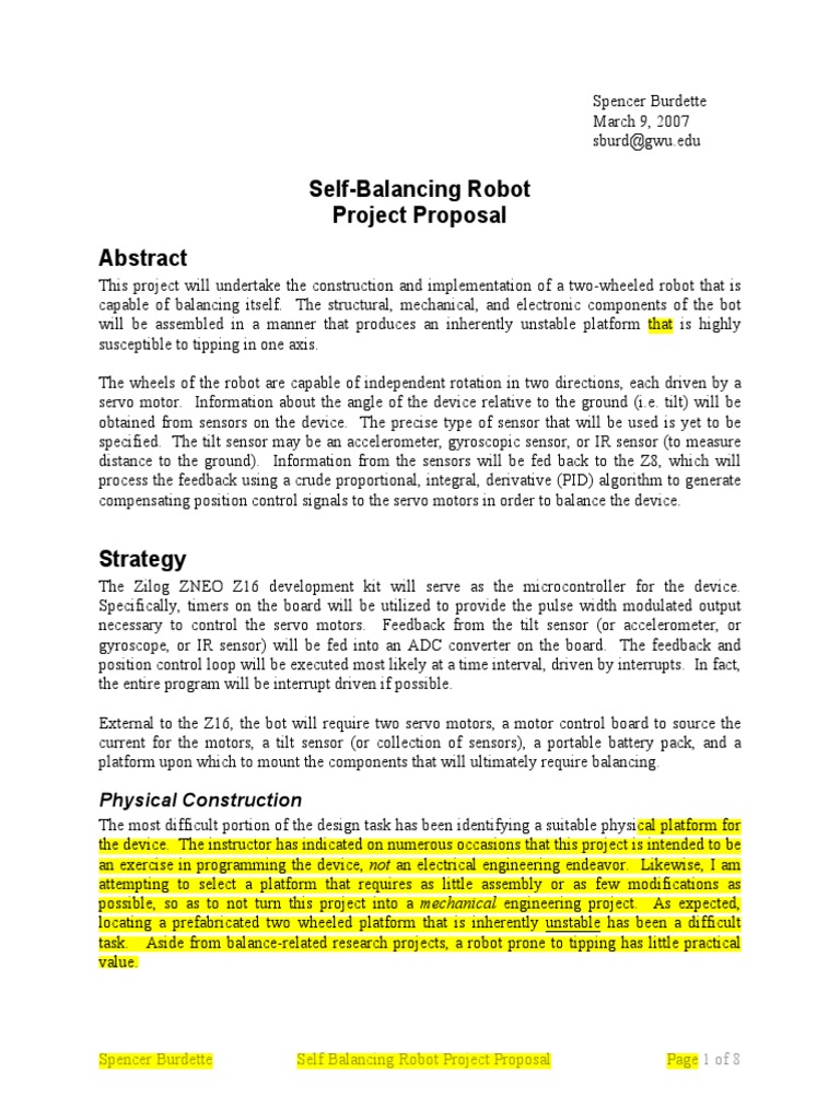Self-Balancing Robot Project Proposal | PDF | Servomechanism | Feedback