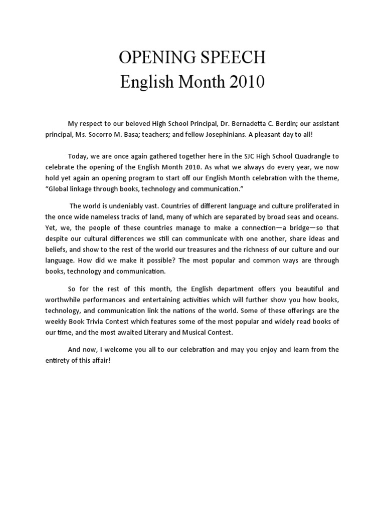 english language month activities speech