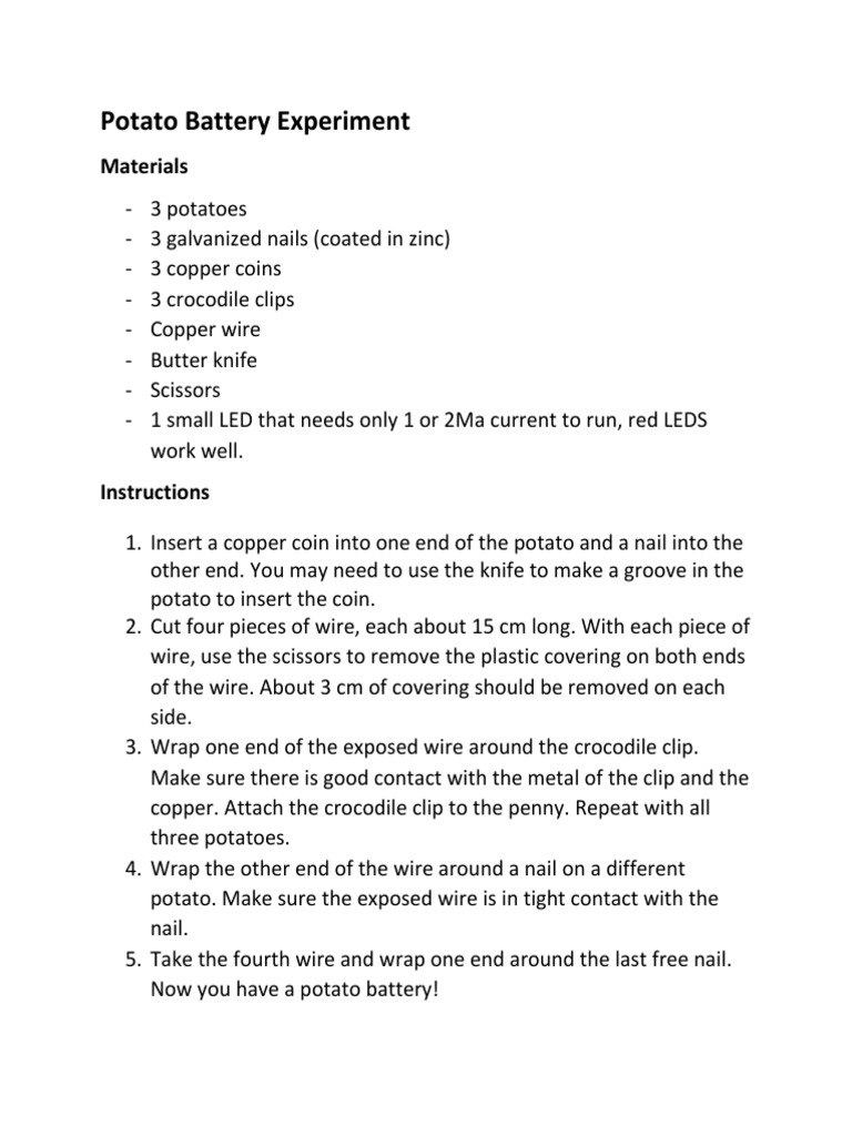 Potato Battery Experiment PDF Redox Chemical Substances