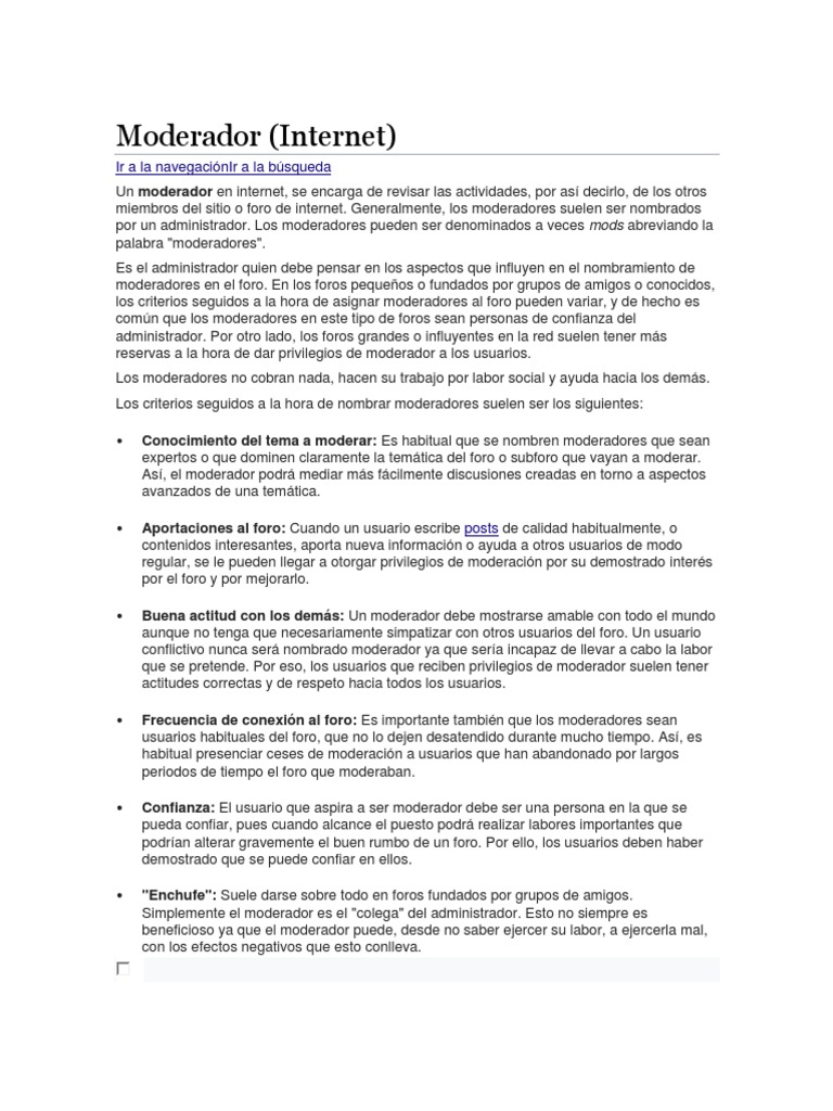 Funciones y Tipos de Moderadores en Foros | PDF | Foro de Internet ...
