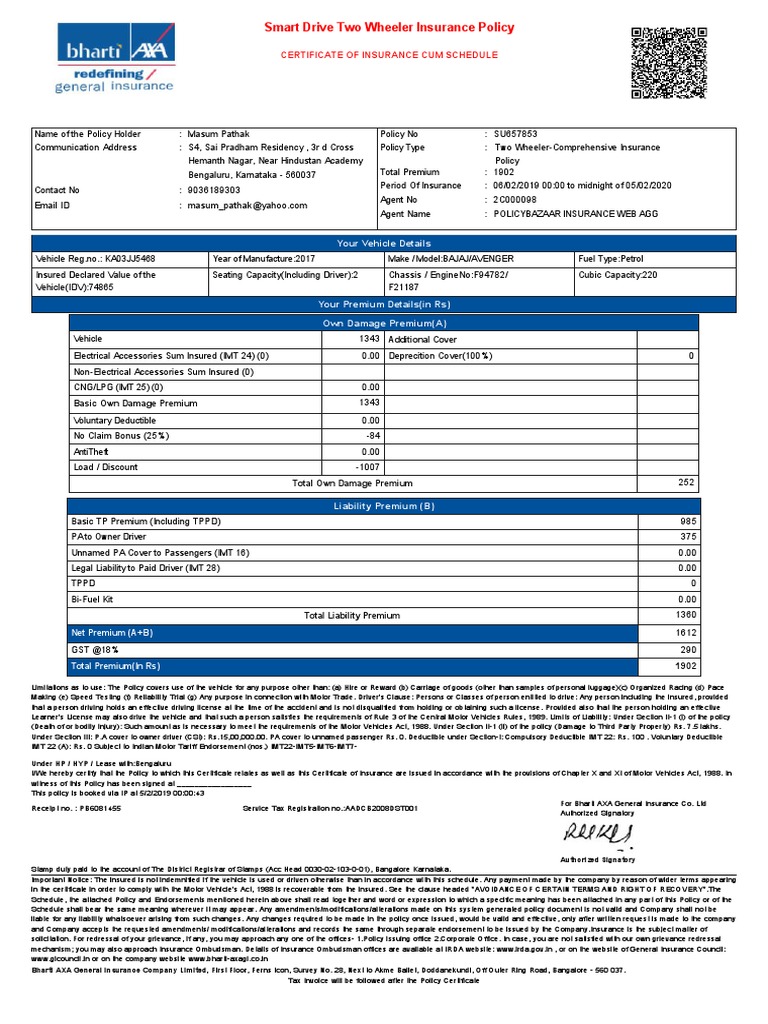 PolicySoftCopy 104667249 | PDF | Insurance | Vehicle Insurance